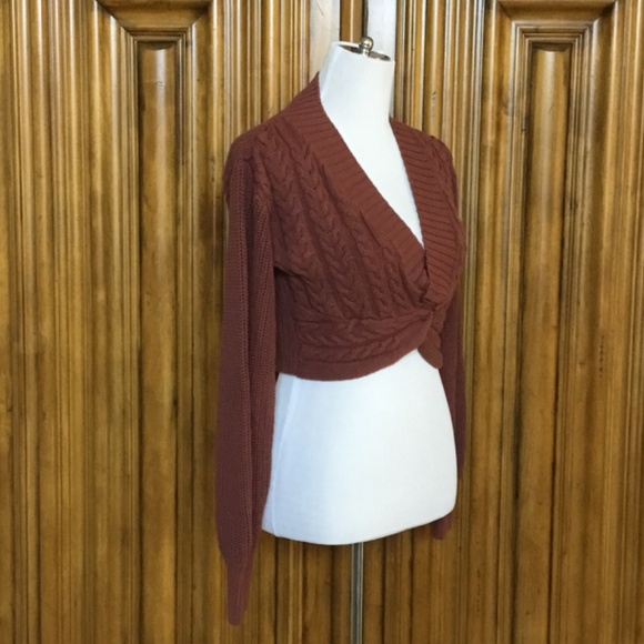 Free People Knit Cropped Emilie Sweater In Cherry Cola - Picture 6 of 16